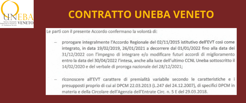 Contratto Uneba Veneto – Proroga dell’Elemento Variabile Territoriale a tutto il 2022